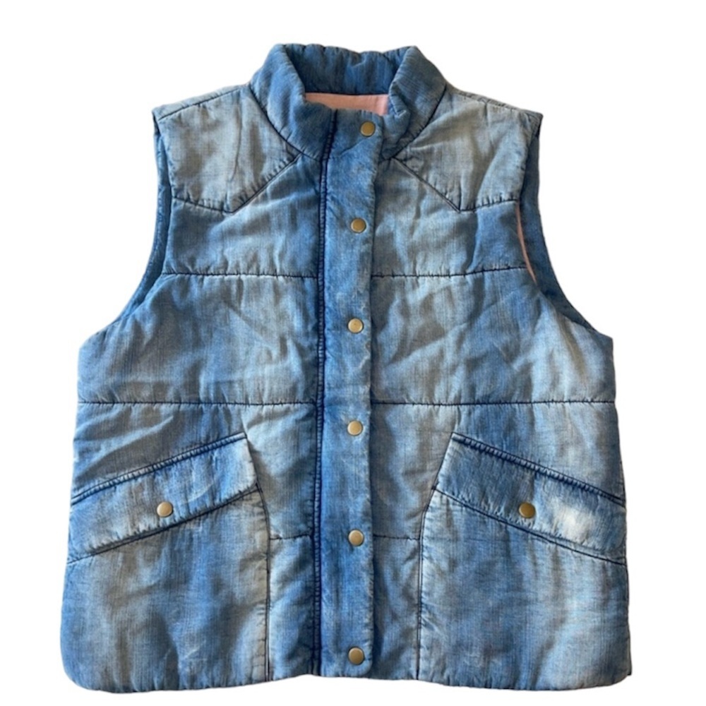 Cloth & Stone Anthropologie Women's Blue Quilted Chambray Denim Puffer Vest, L